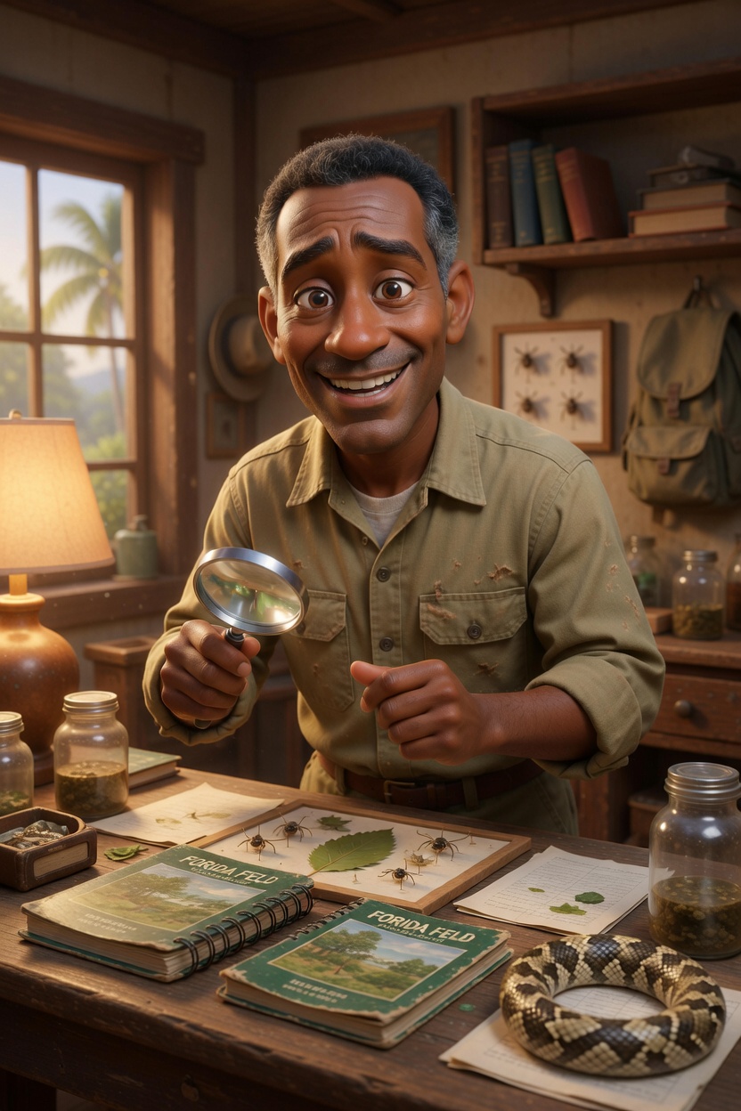 DARWIN in full field station energy with snake on desk