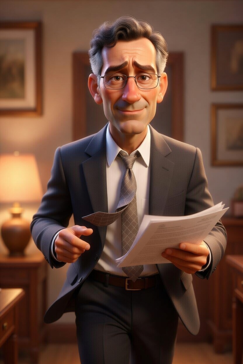 FRANK presenting a legal document with characteristic pointing finger