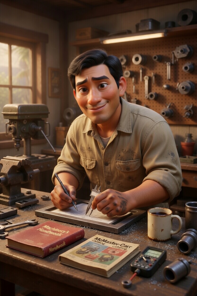 SARGE with Machinery's Handbook and calipers